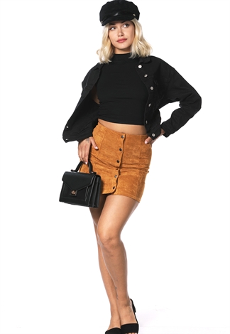 Button Up Suede Mini Skirt