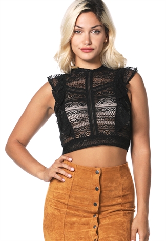 Sheer Lace Flare Trim Top