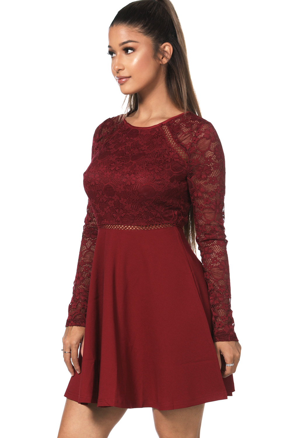 Floral Lace V-Neck Fit And Flare Mini Dress