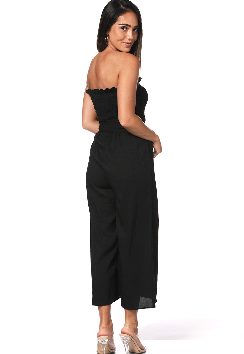 Smocked Detail Tie Front Jumpsuit