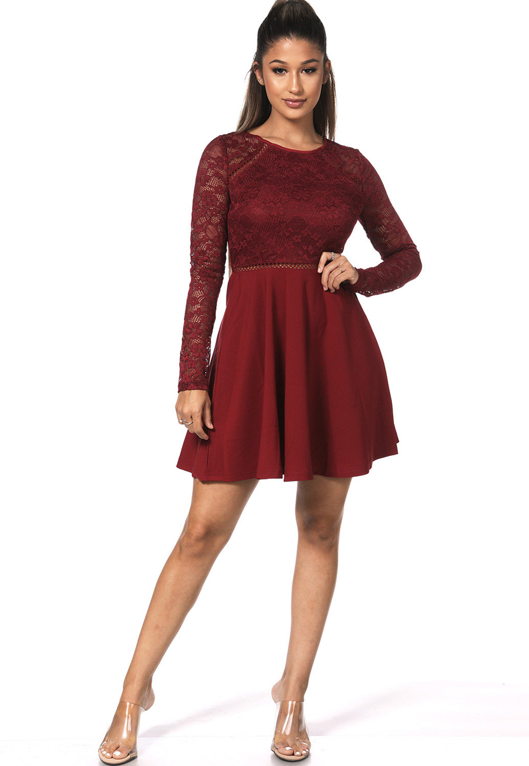 Floral Lace V-Neck Fit And Flare Mini Dress