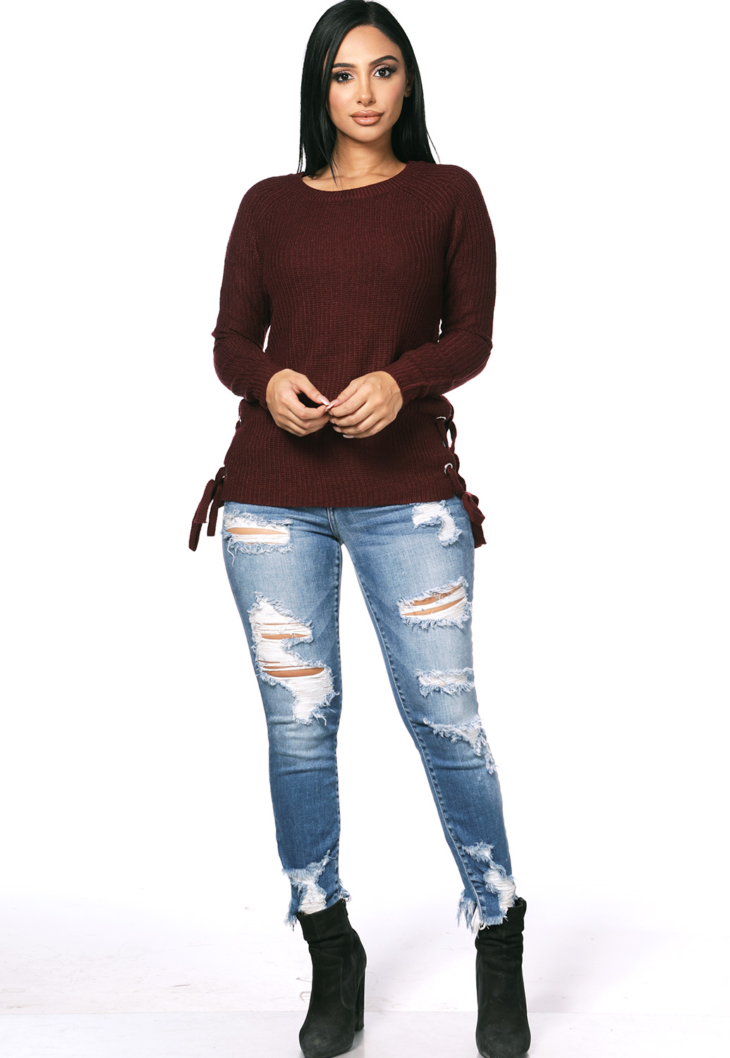 Knit Side Lace Up Sweater