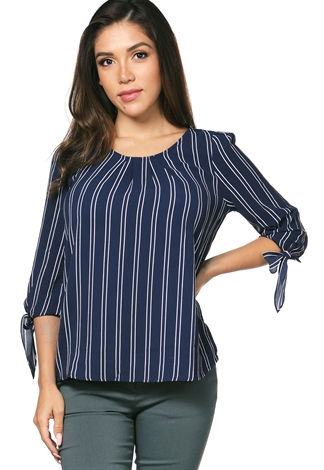 Pinstriped Long Sleeve Blouse