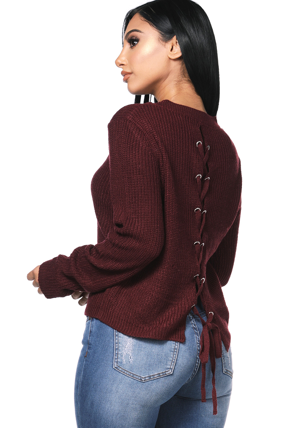 Back Lace Up Knit Sweater