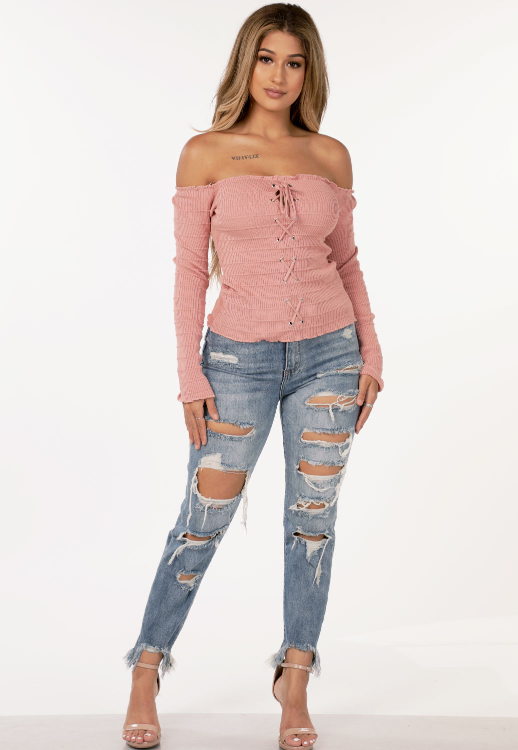 Off The Shoulder Lace Up Top