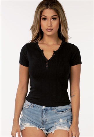 Ribbed Button Detail Top