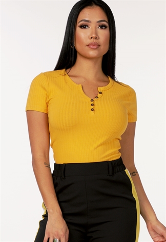 Ribbed Button Detail Top