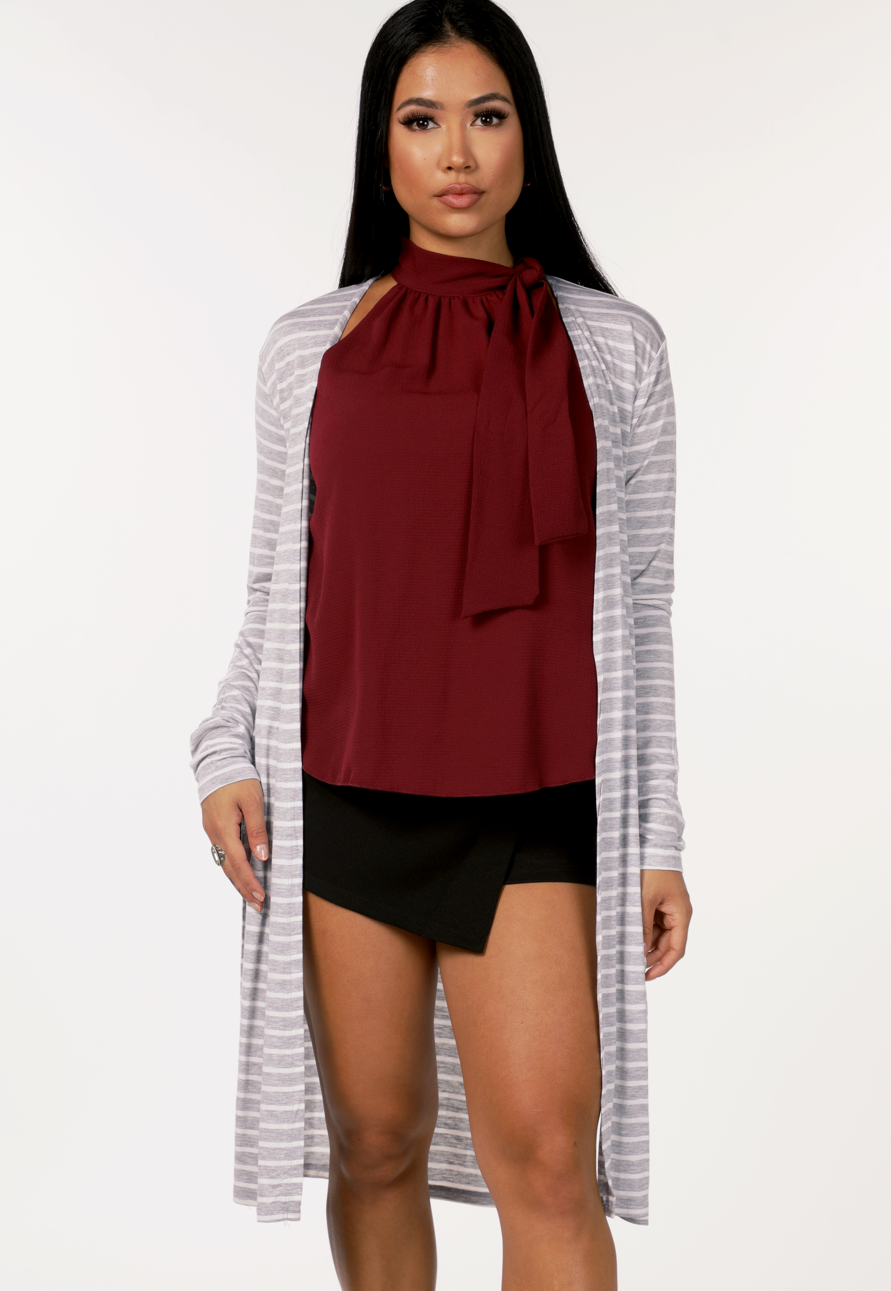 Striped Side Cut Out Cardigan 