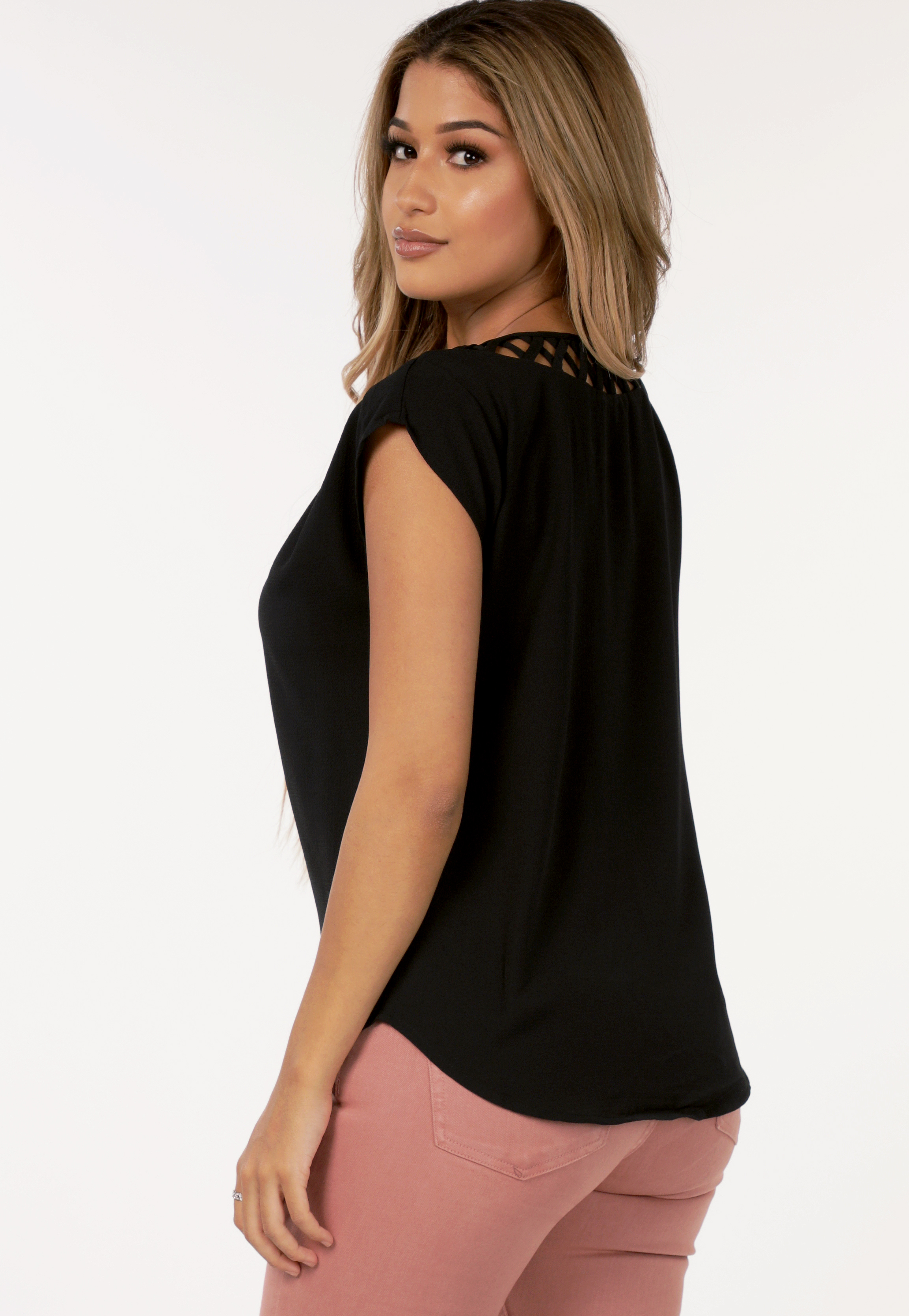 Caged Back Cap-Sleeve Top