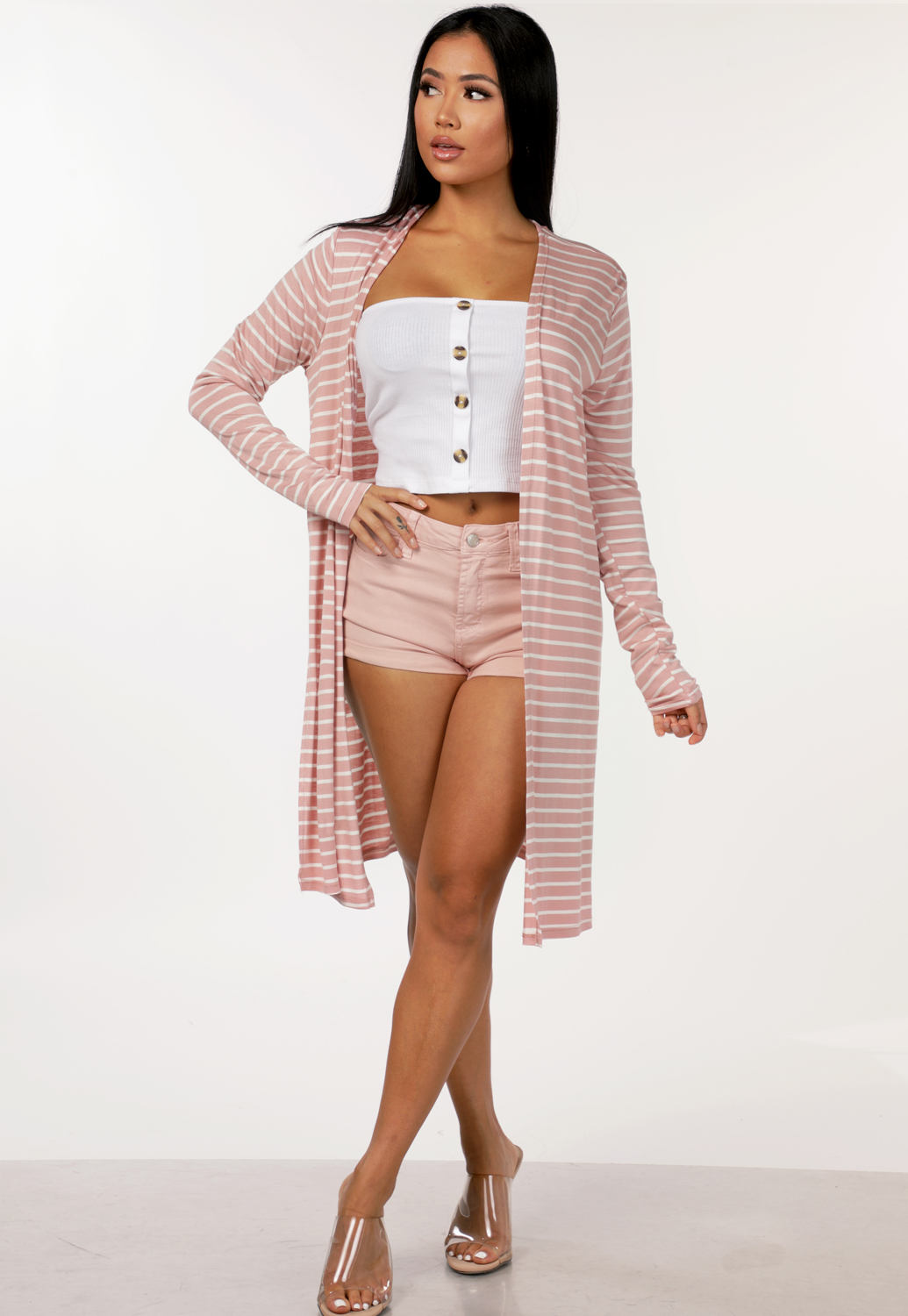Striped Side Cut Out Cardigan 