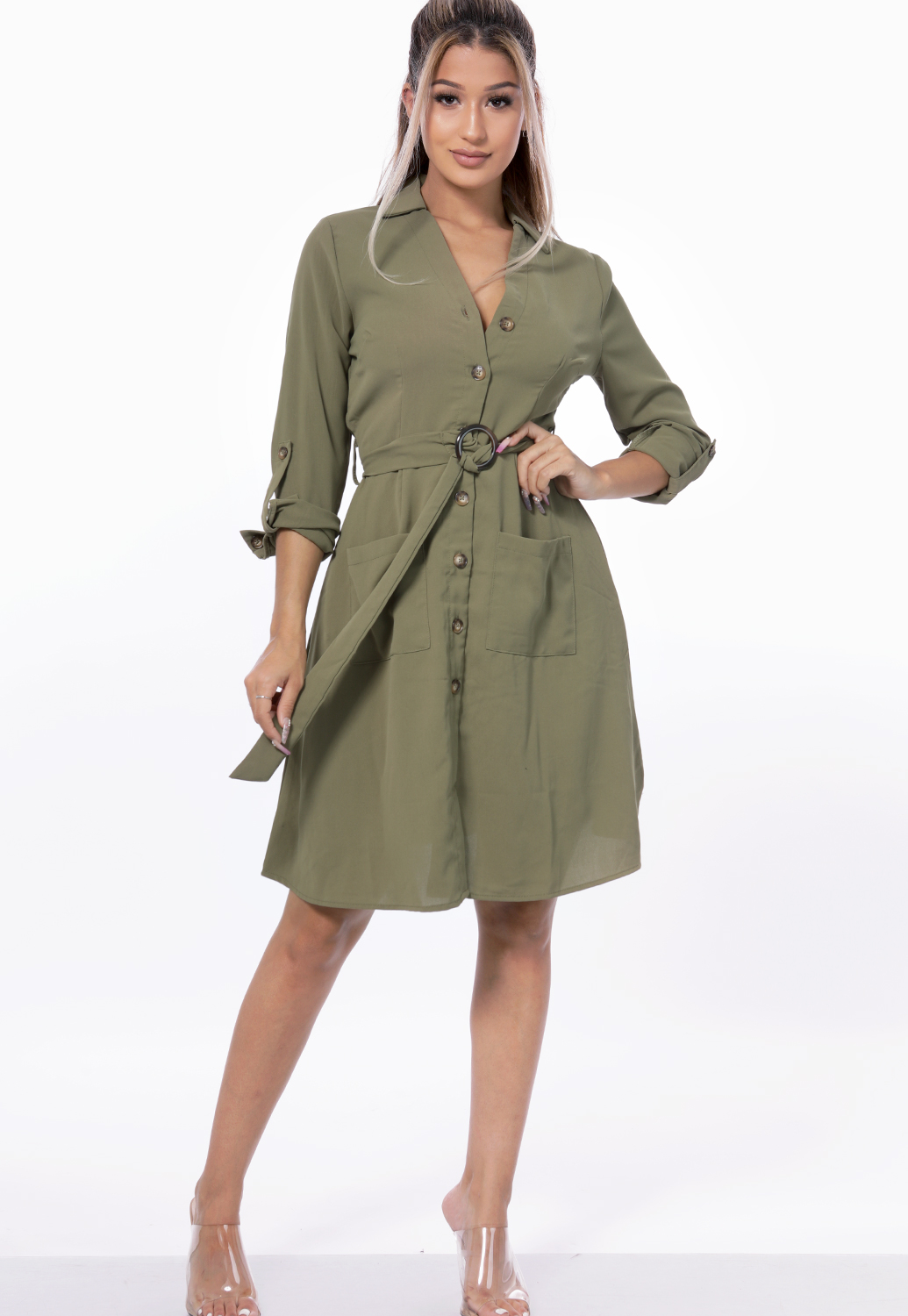 Belted Button Up Dress