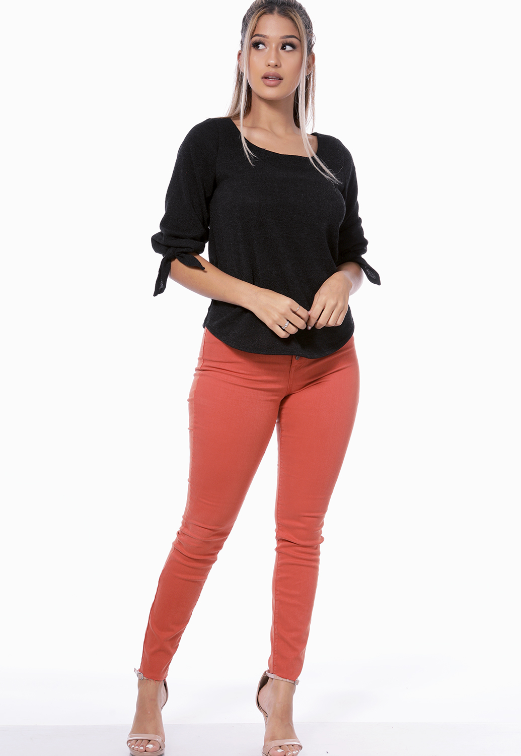 Multi Button High Rise Skinny Jeans