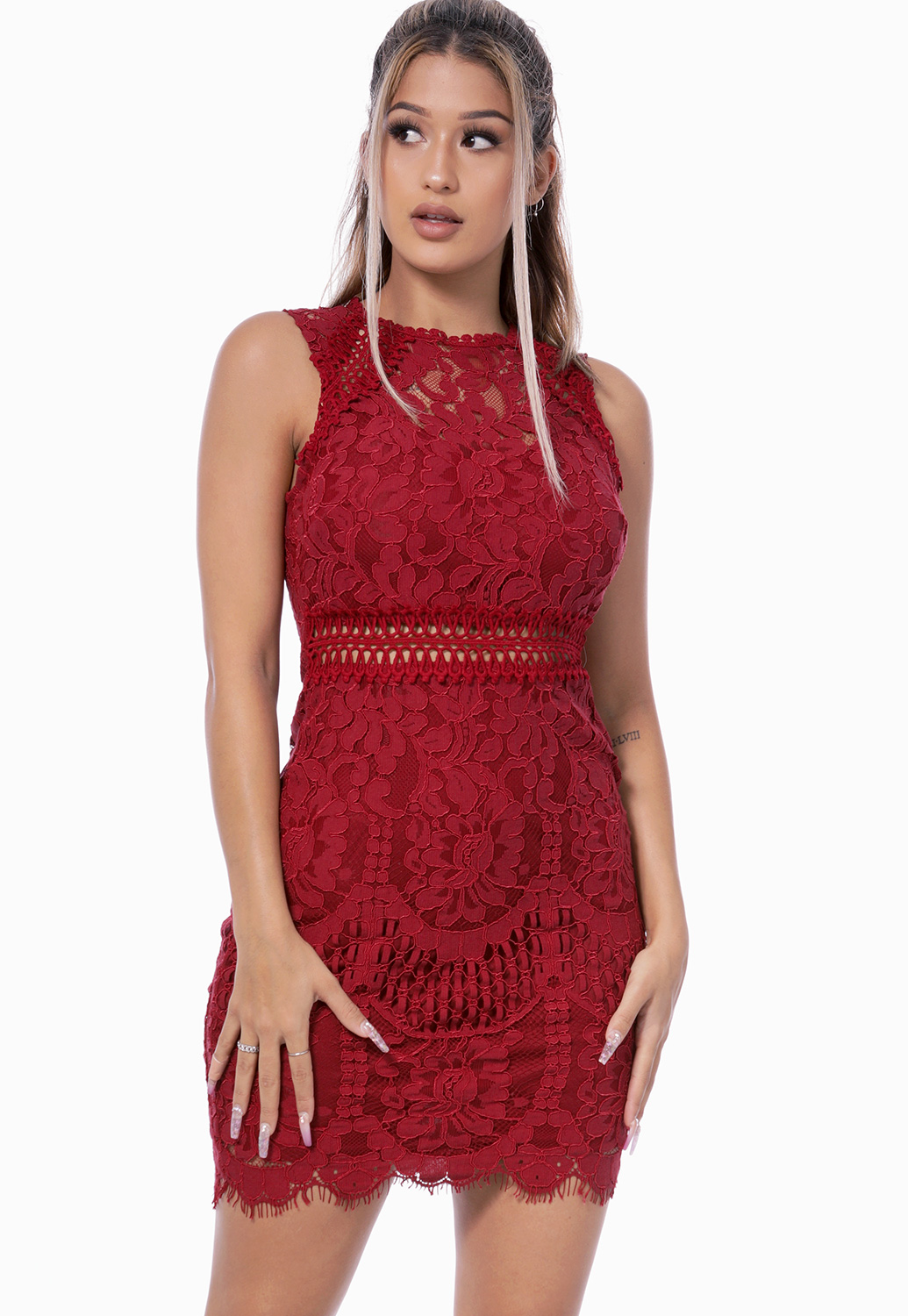 Crochet Trim Lace Panel Dress