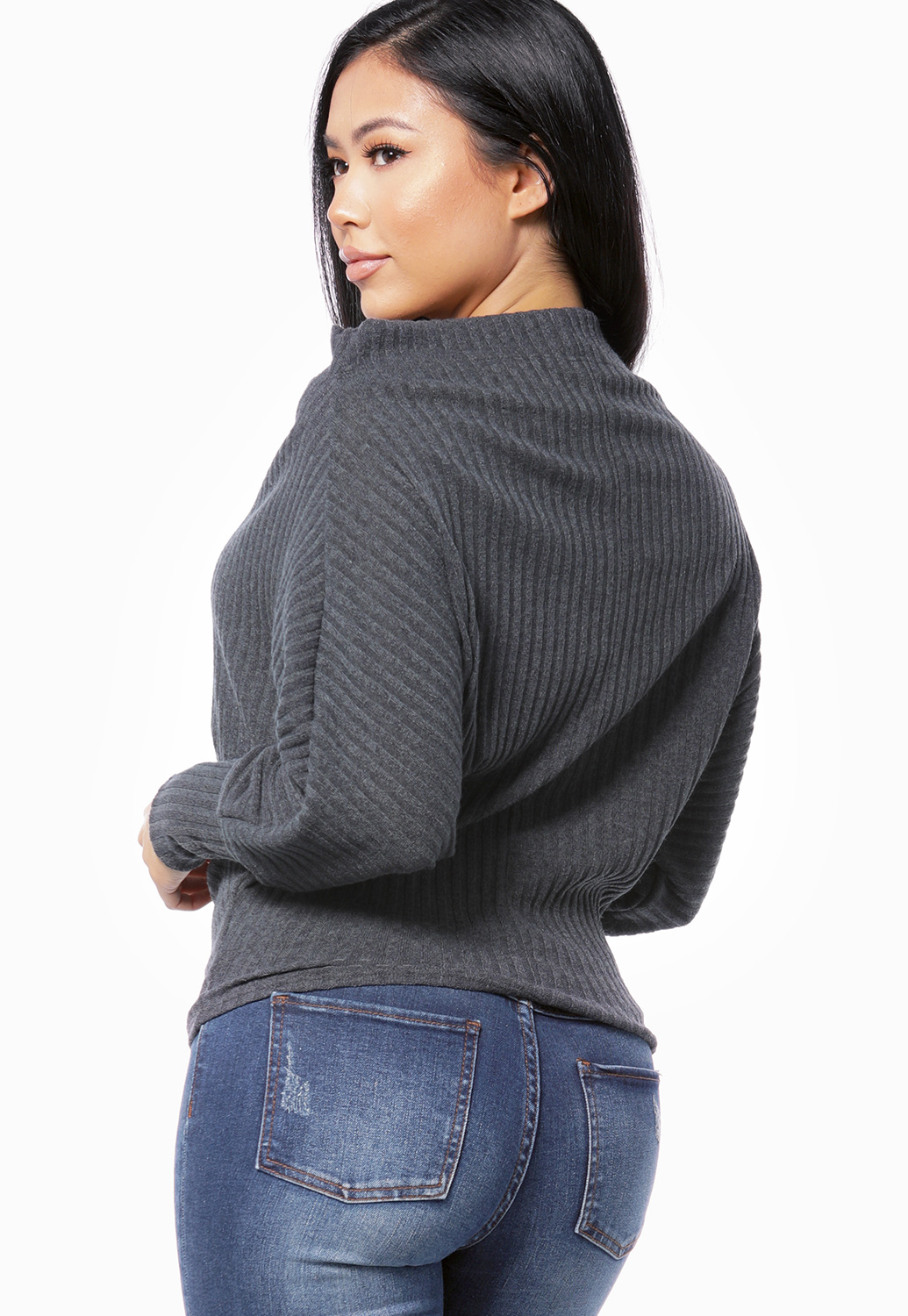 Cowl Neck Ribbed Knit Top