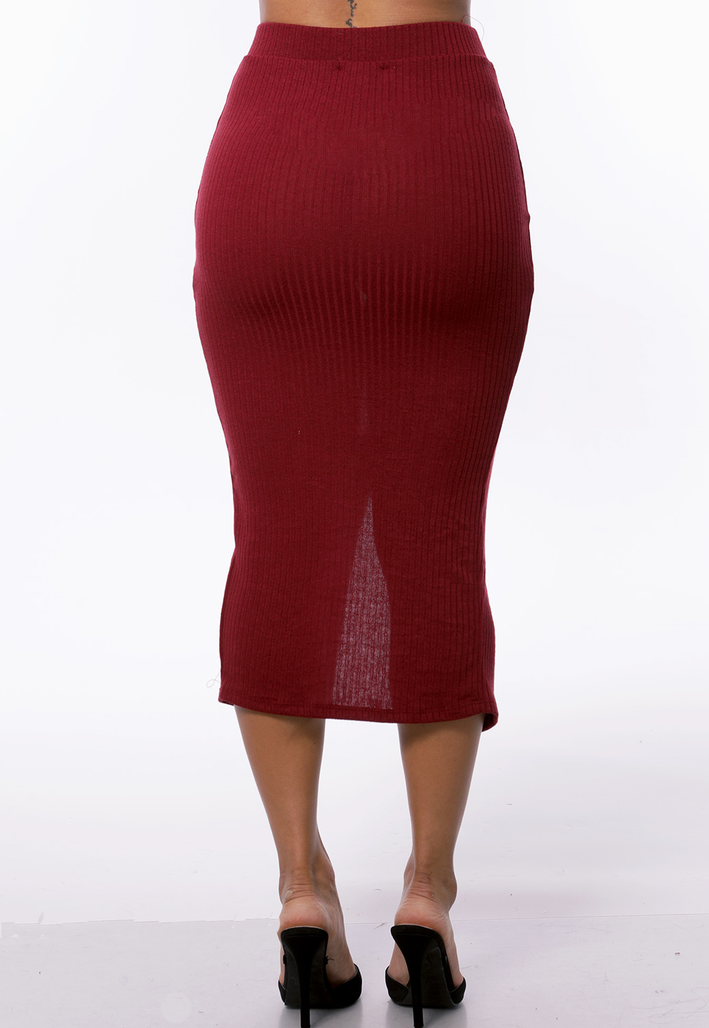 Button Detail Ribbed Pencil Skirt
