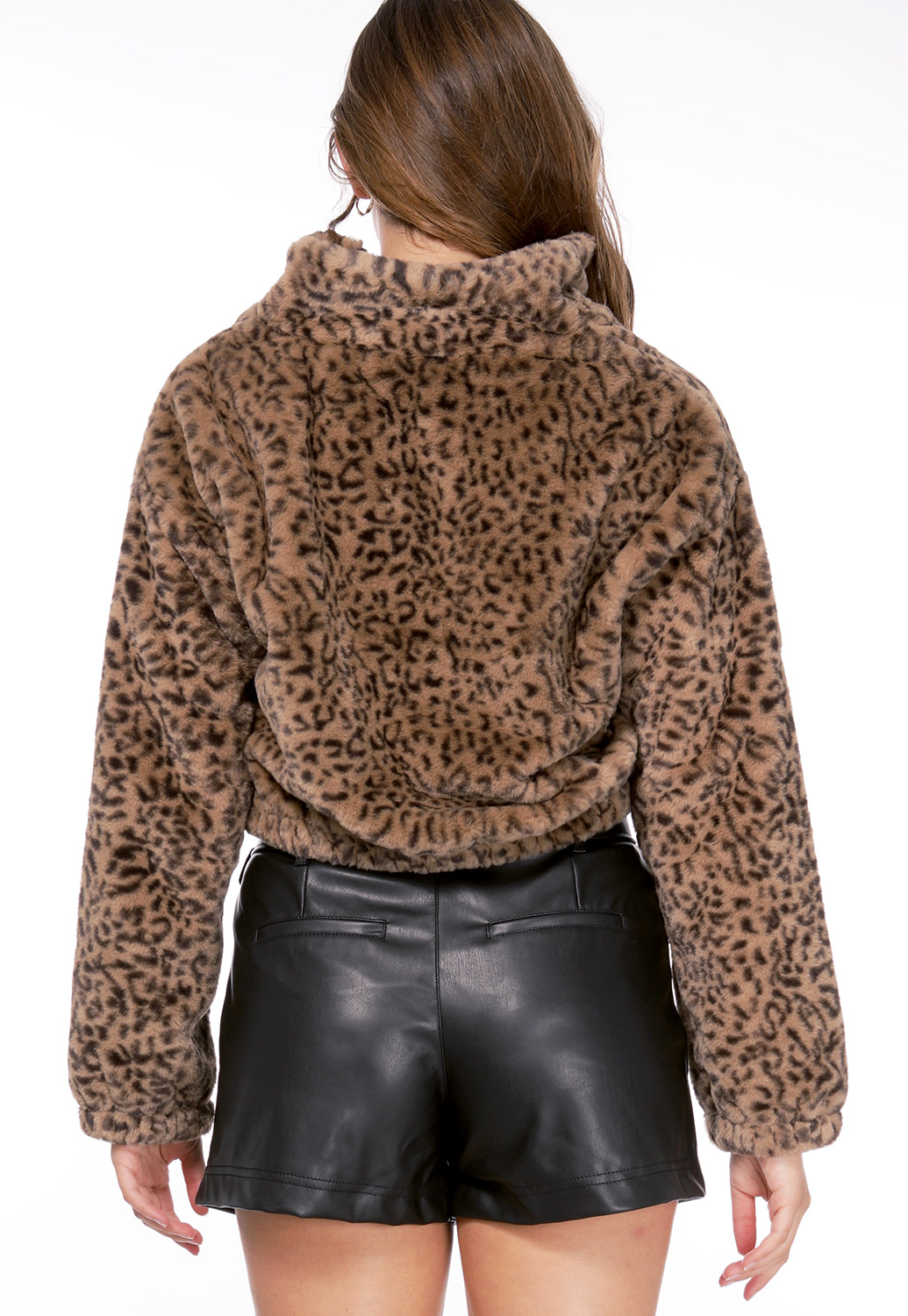 Cheetah Print Half Zip Up Sweater