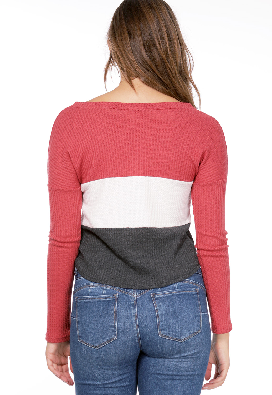 Waffle Knit Button Detail Top
