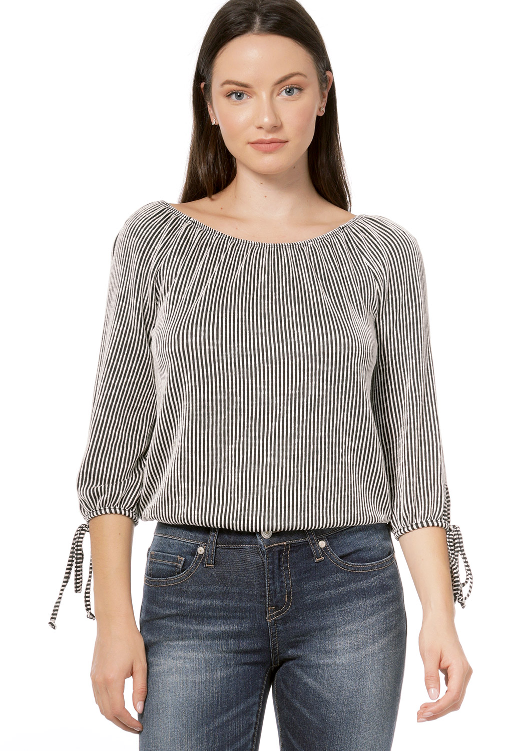 Pinstriped Off The Shoulder Top