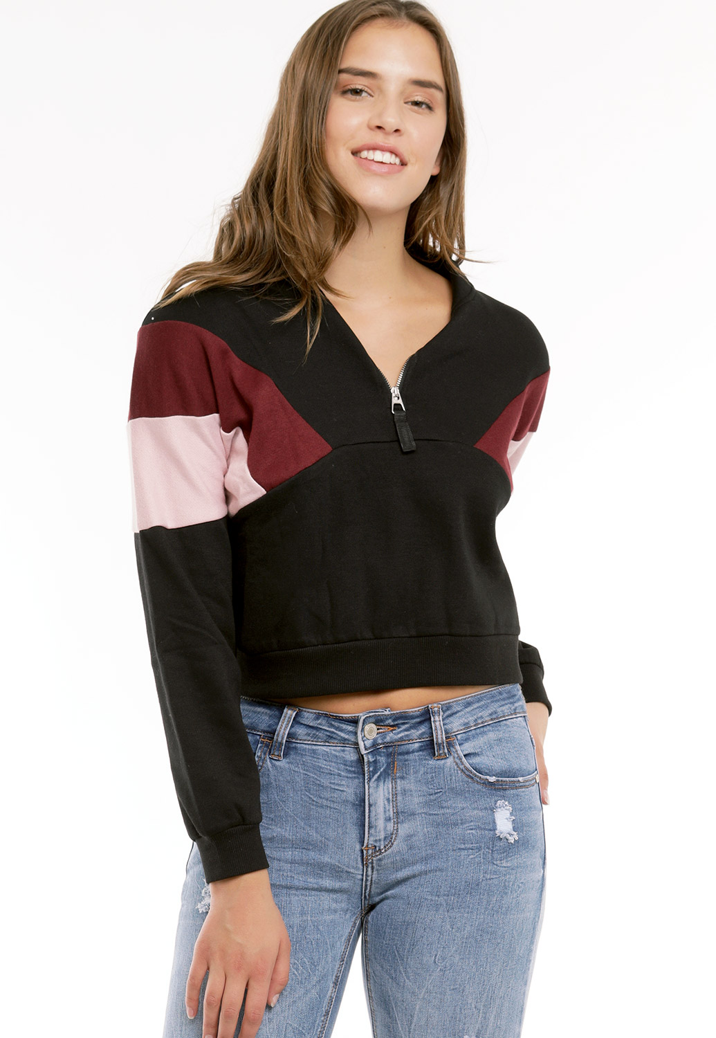 Colorblock Zip-Up Sweater