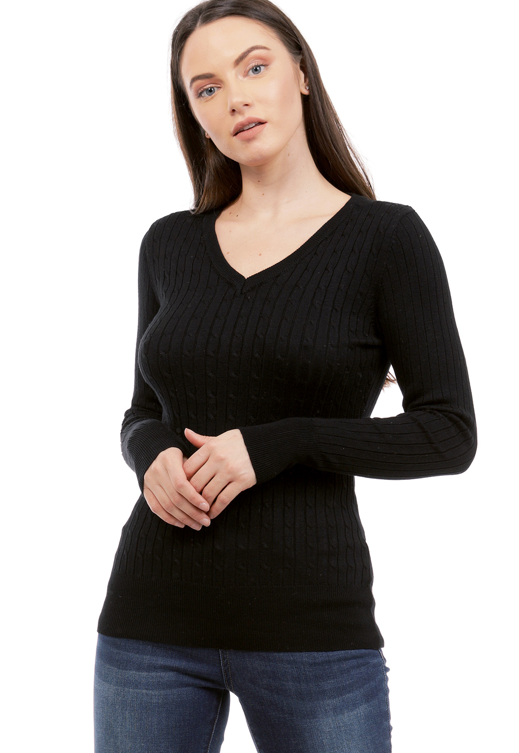Cable V Neck Knit Sweater