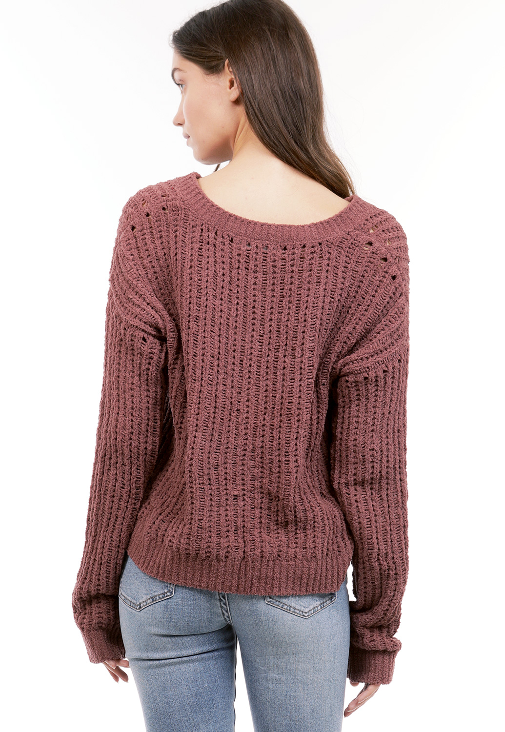 Knit V-Neck Chenille Sweater