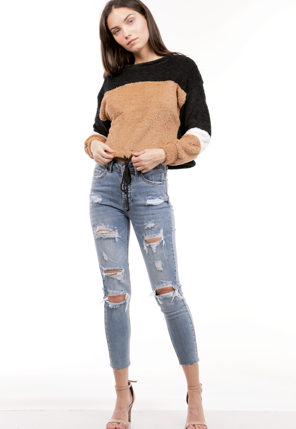 Faux Fur Colorblock Sweater