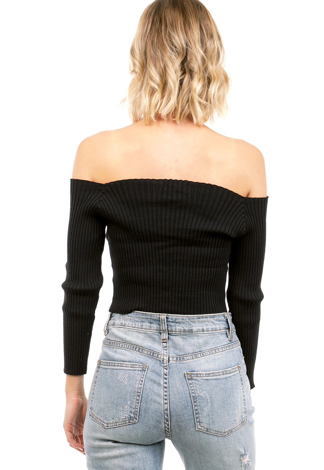 Lace Up Off The Shoulder Knit Crop Top