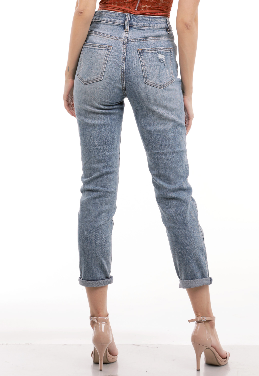 Distressed High Rise Boyfriend Jeans | Shop Denim at Papaya Clothing
