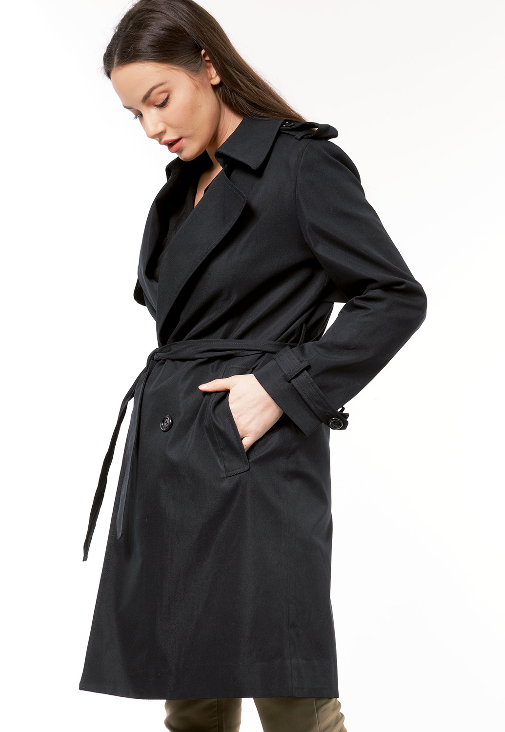 Button Detail Belted Coat