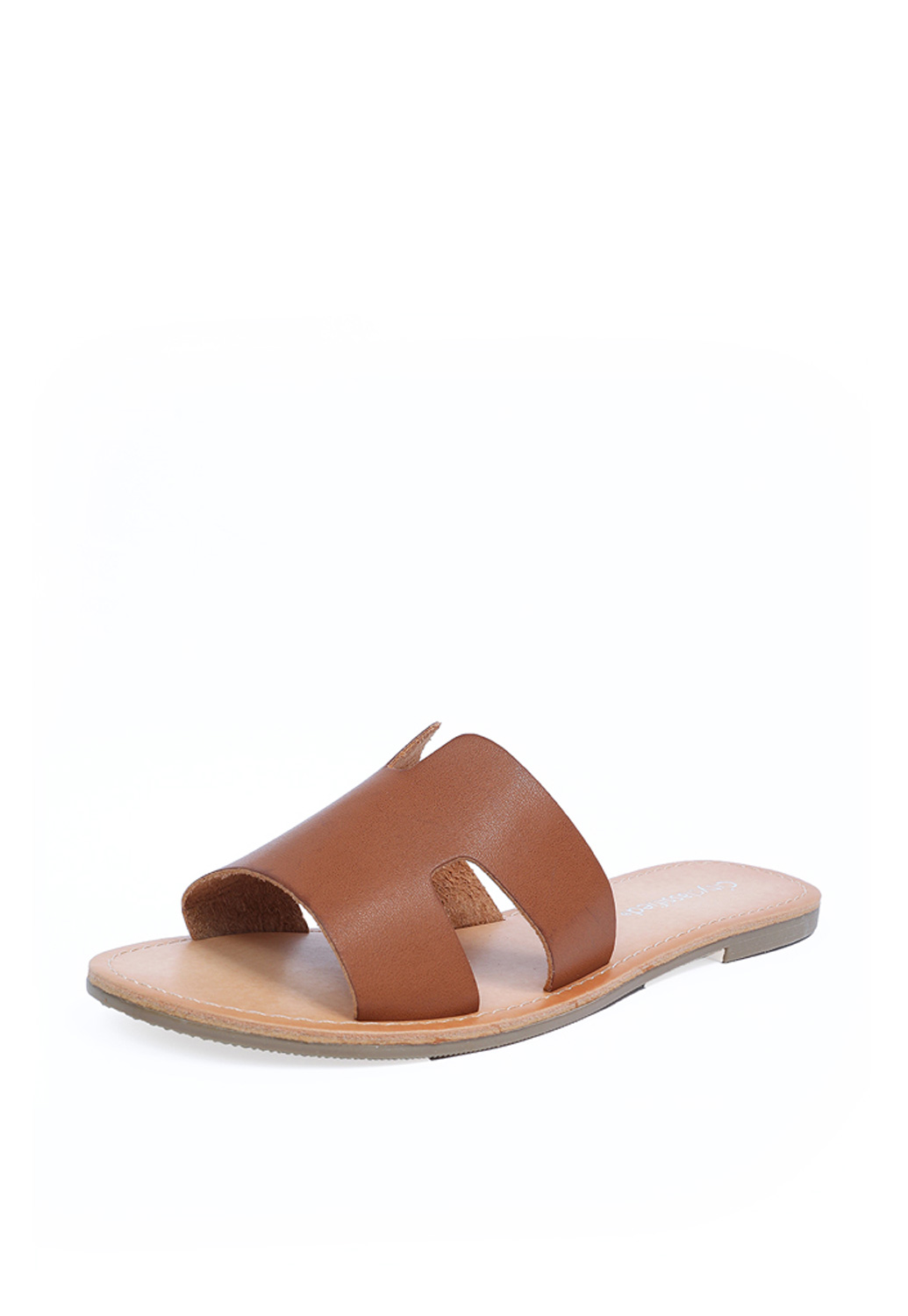 Faux Leather Cutout Slide Sandals
