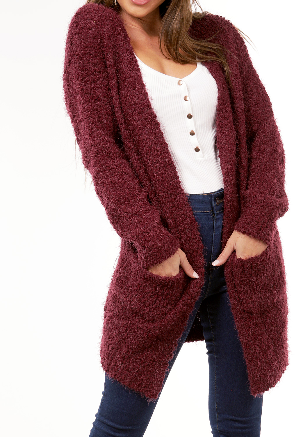 Fuzzy Chenille Open Front Cardigan