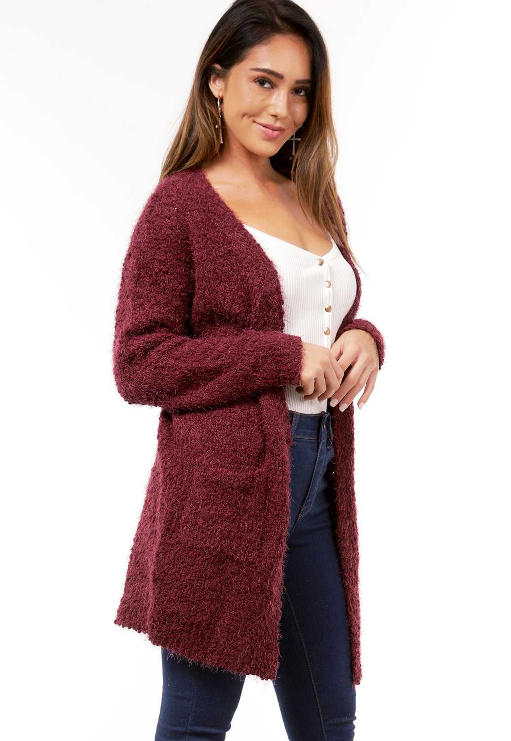 Fuzzy Chenille Open Front Cardigan