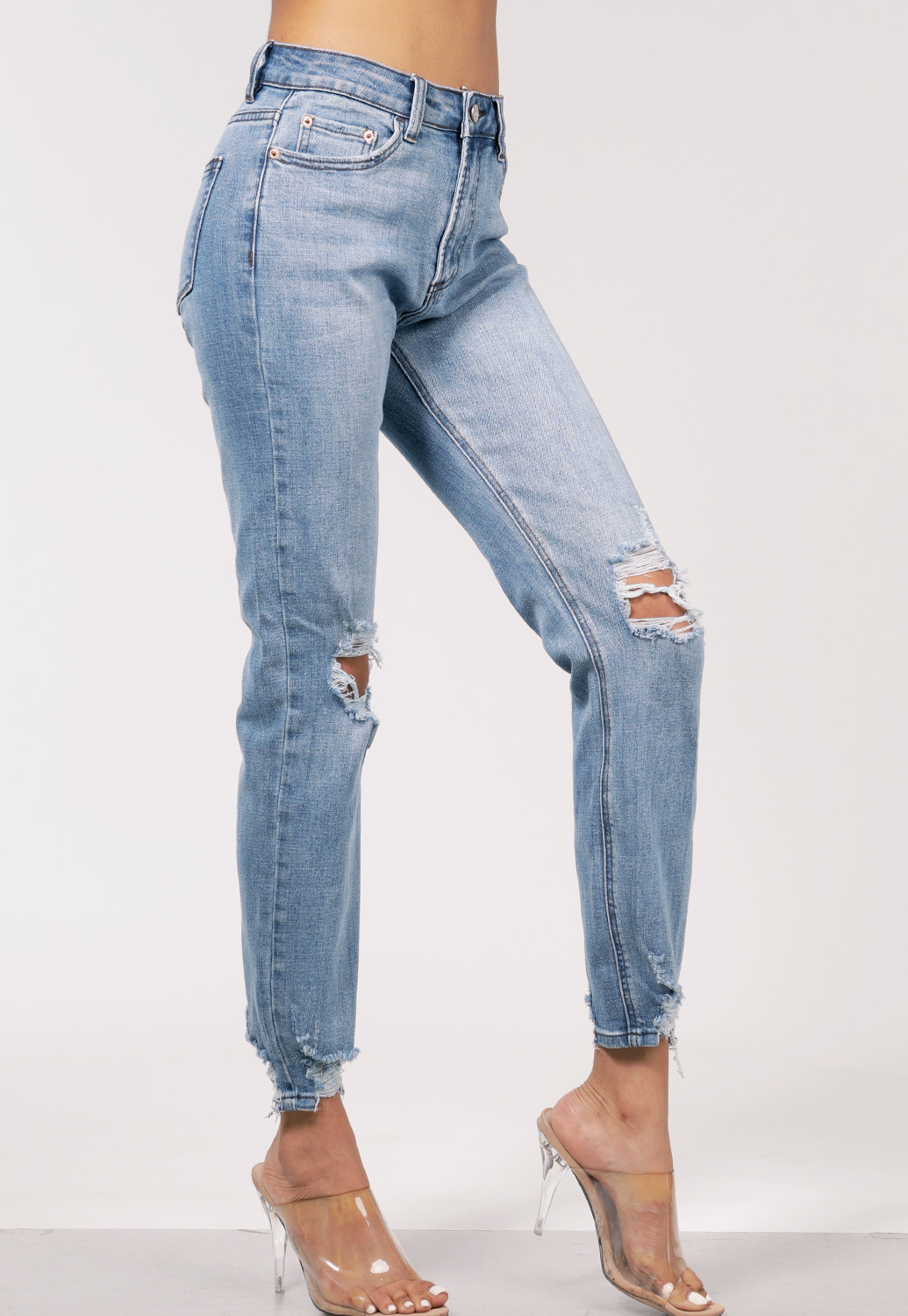 Distressed High Rise Jeans | Shop at Papaya Clothing
