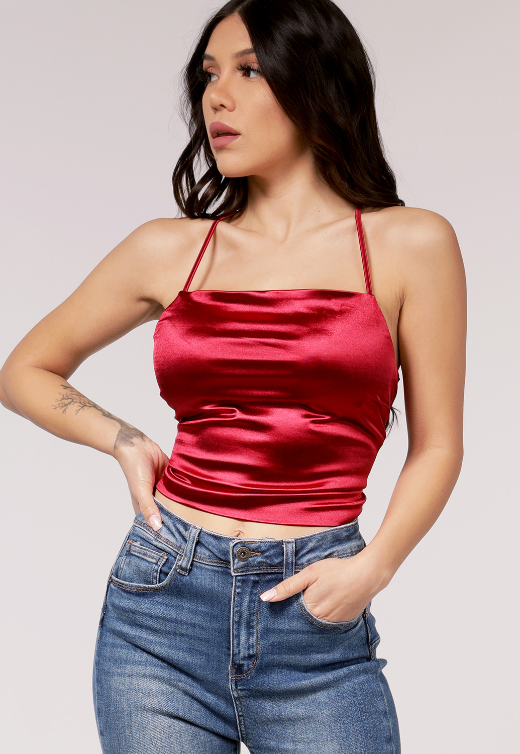 Satin Back Lace Up Top