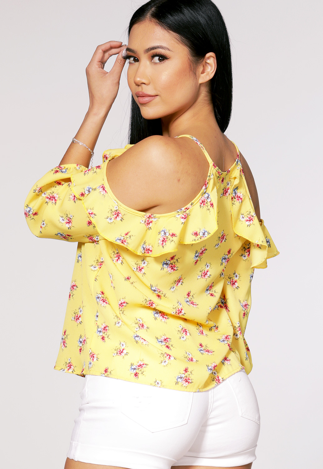 Open Shoulder Floral Dressy Top