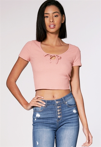 Tie Front Ribbed Top