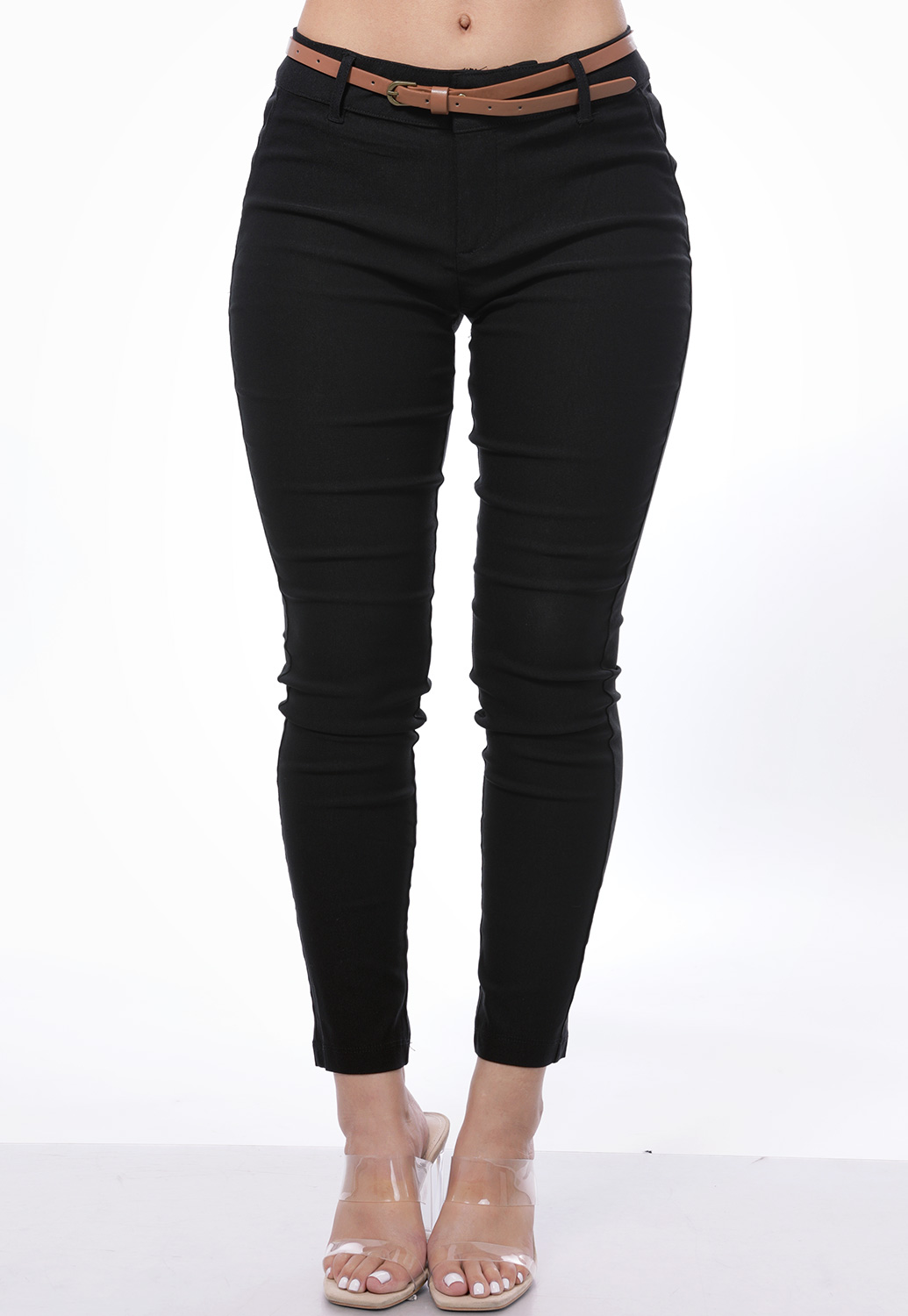 Belted Skinny Cropped Dressy Pants