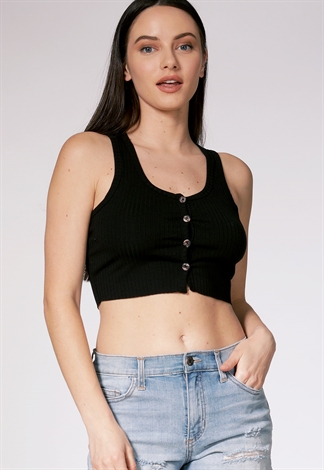 Ribbed Button Detail Crop Top