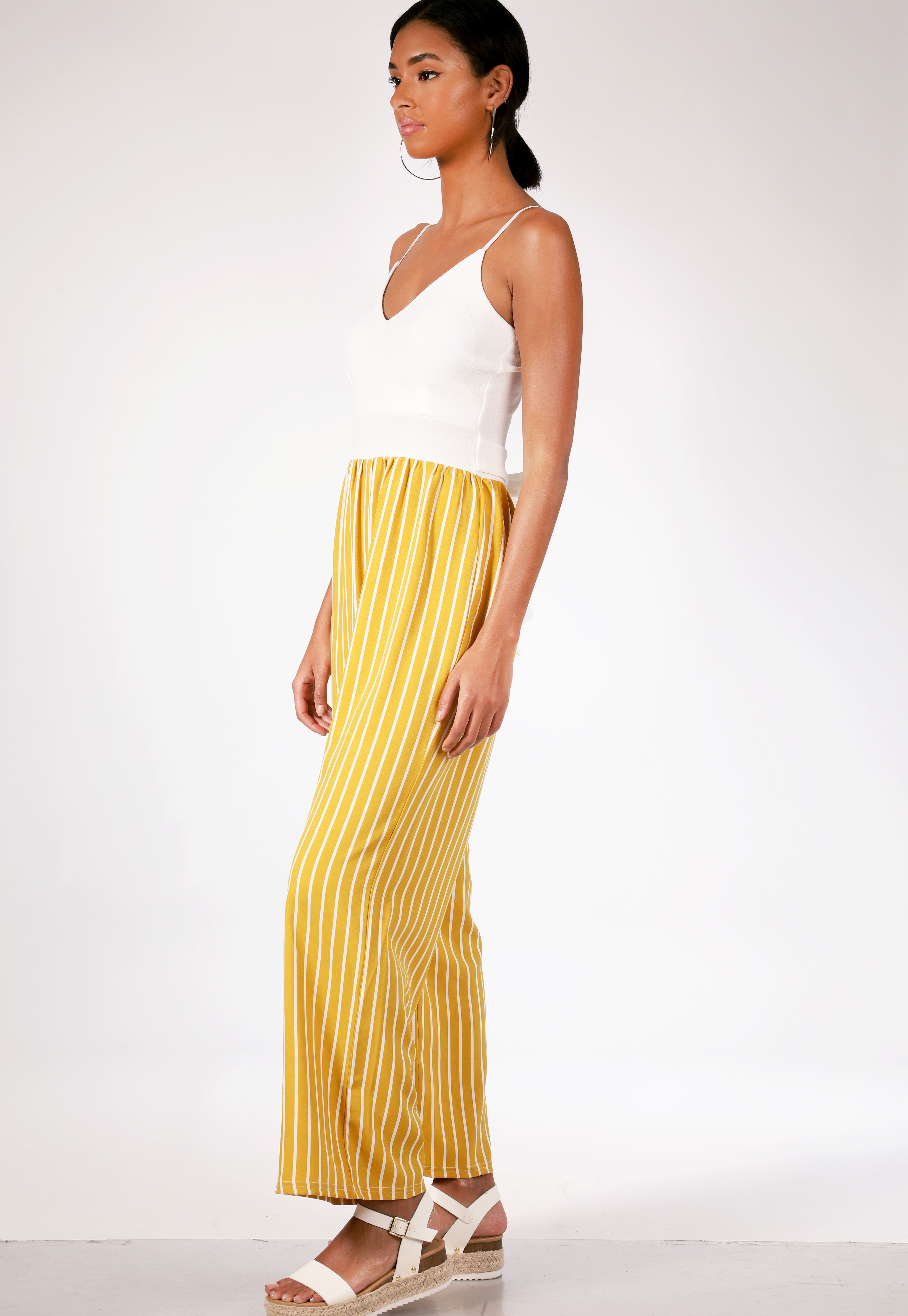 Tie Front Pinstriped Jumpsuit