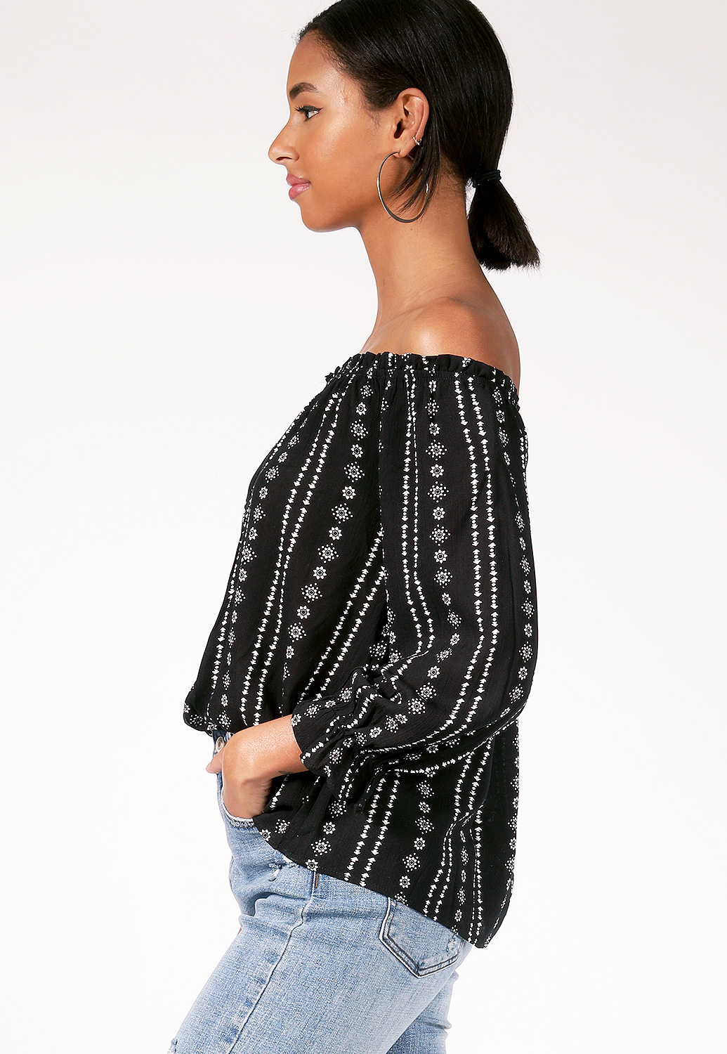 Abstract Print Off The Shoulder Top
