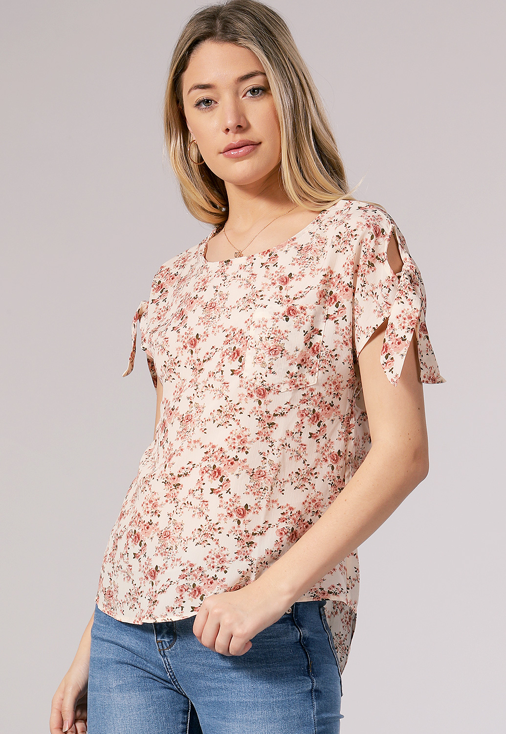Floral Back Button Dressy Top