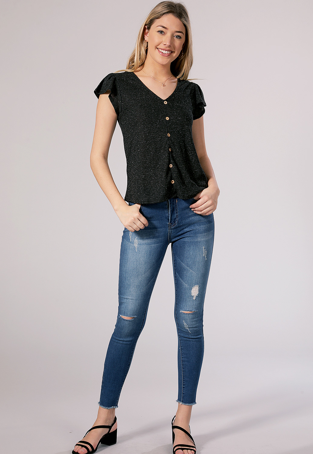 Button Detail Ribbed Top