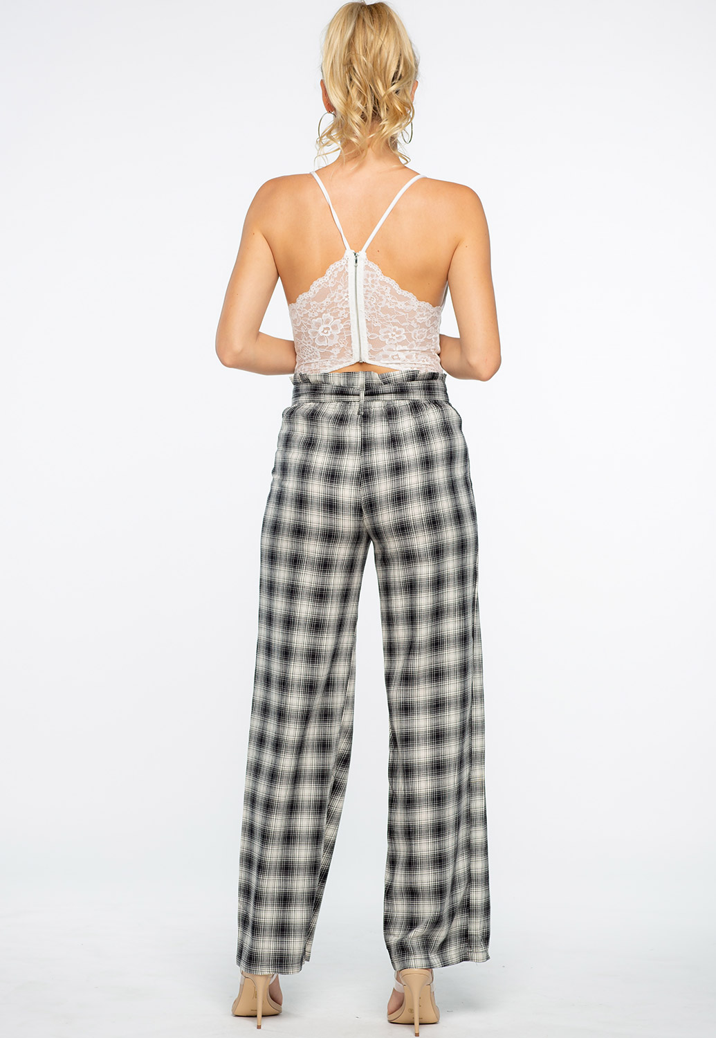 Plaid Belted Detail Pants