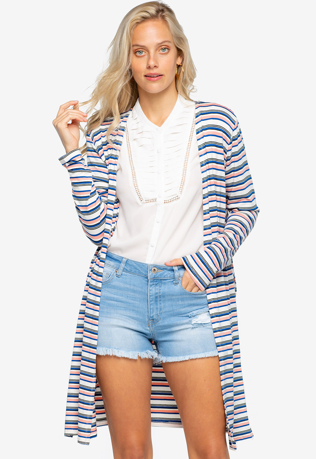 Striped Side Cut-Out Cardigan