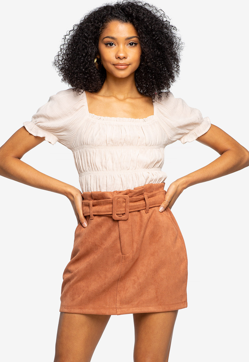 Suede Belted Mini Skirt