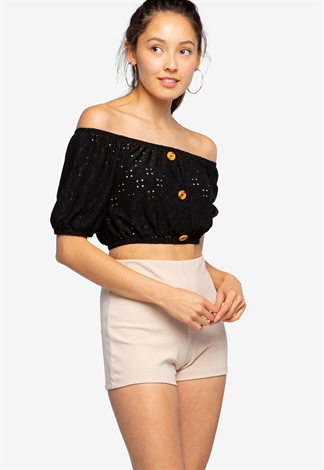 Button Punching Lace Crop Top