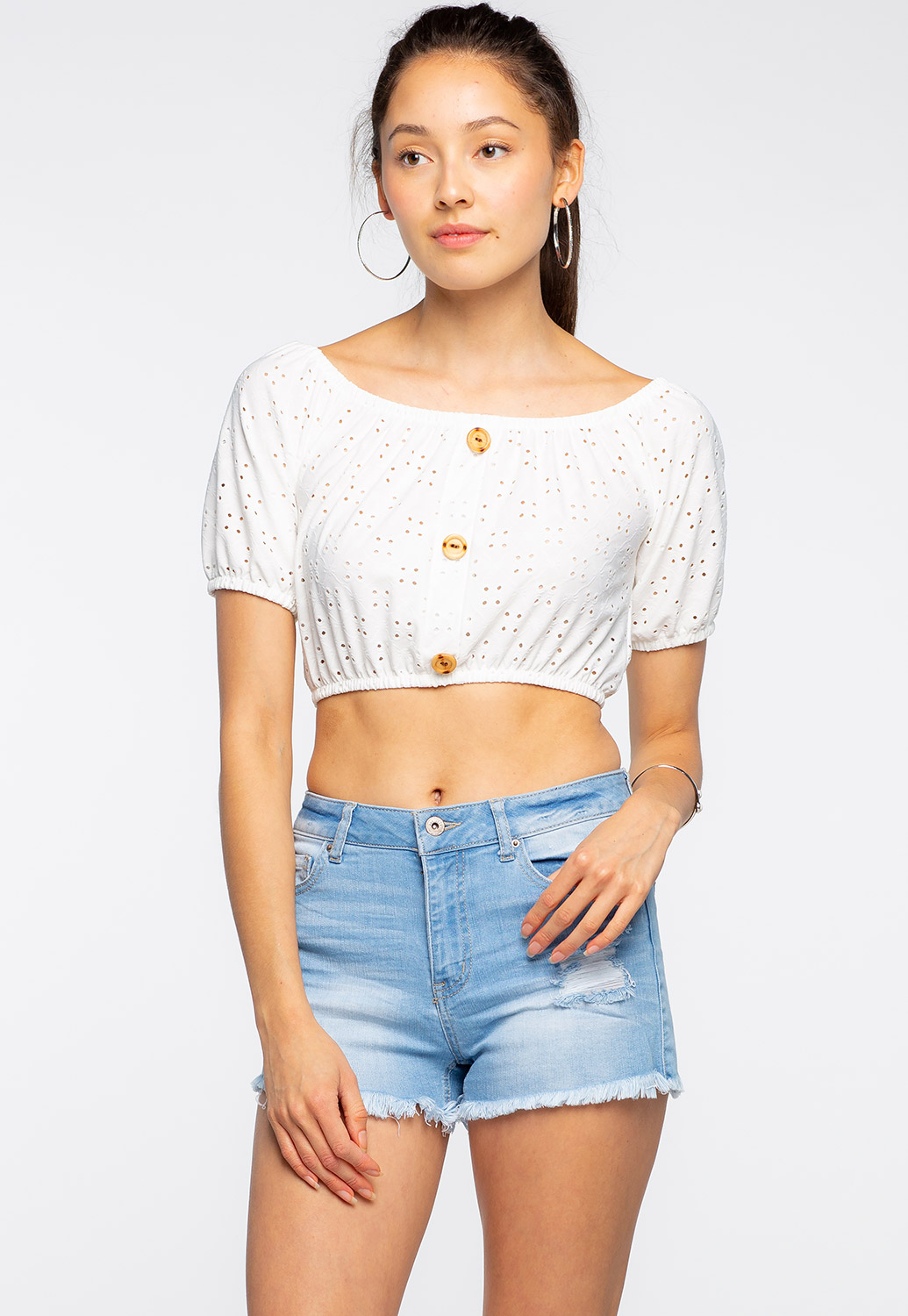 Button Punching Lace Crop Top