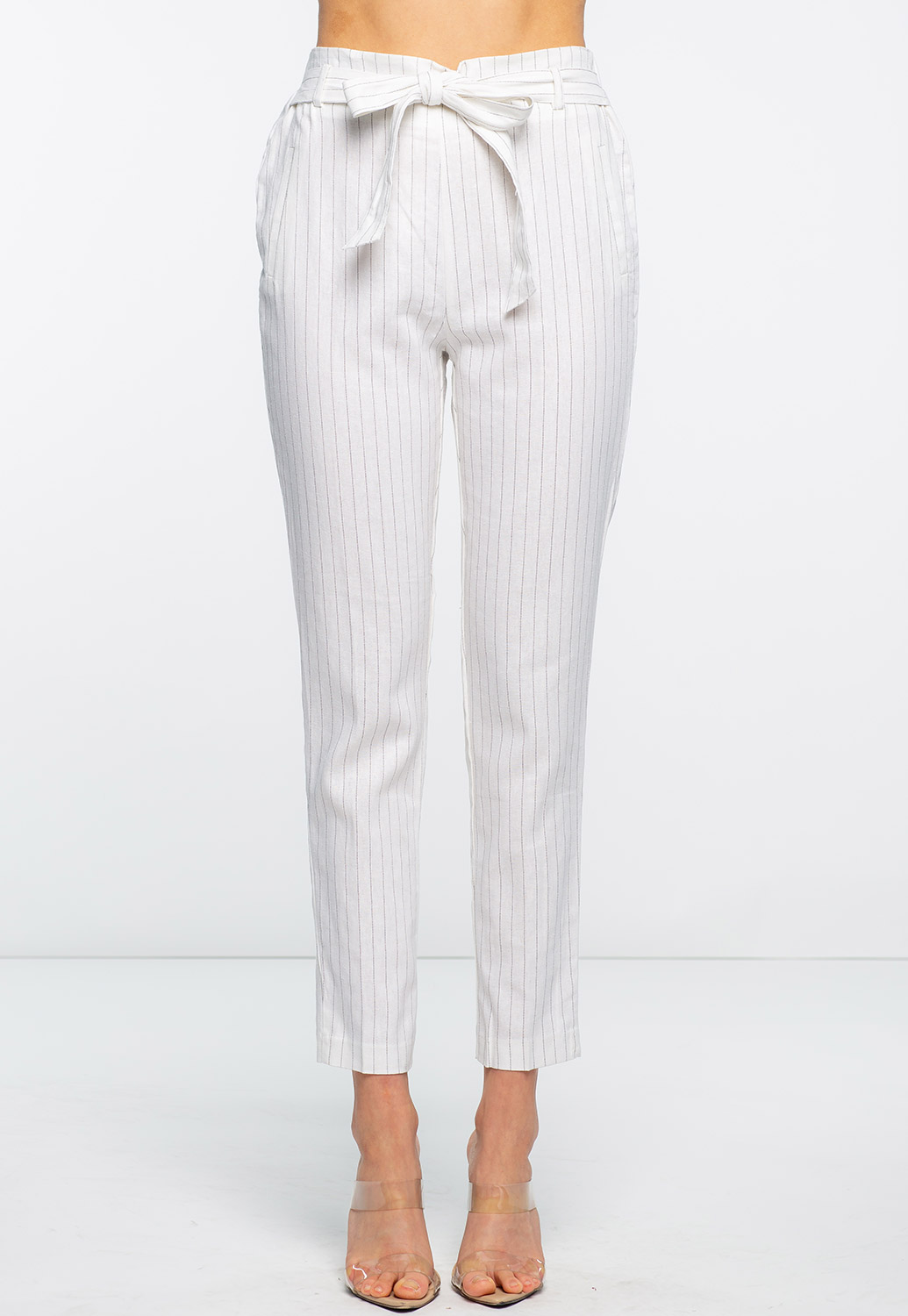 Striped Front Tie Pants 
