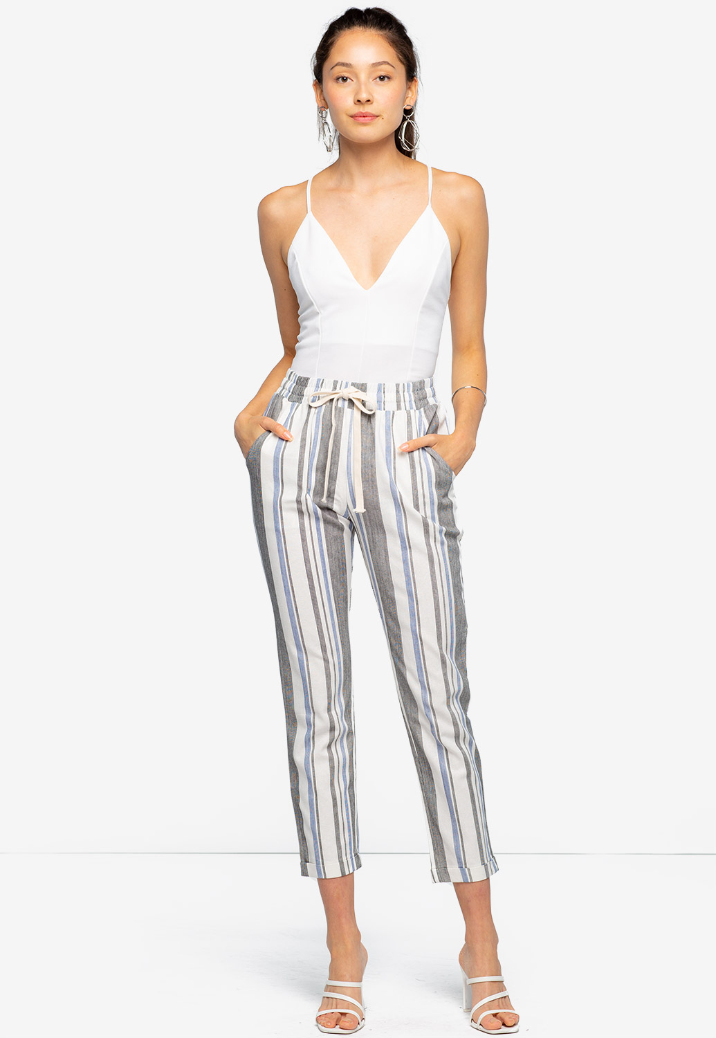 Striped Front-Tie Pants