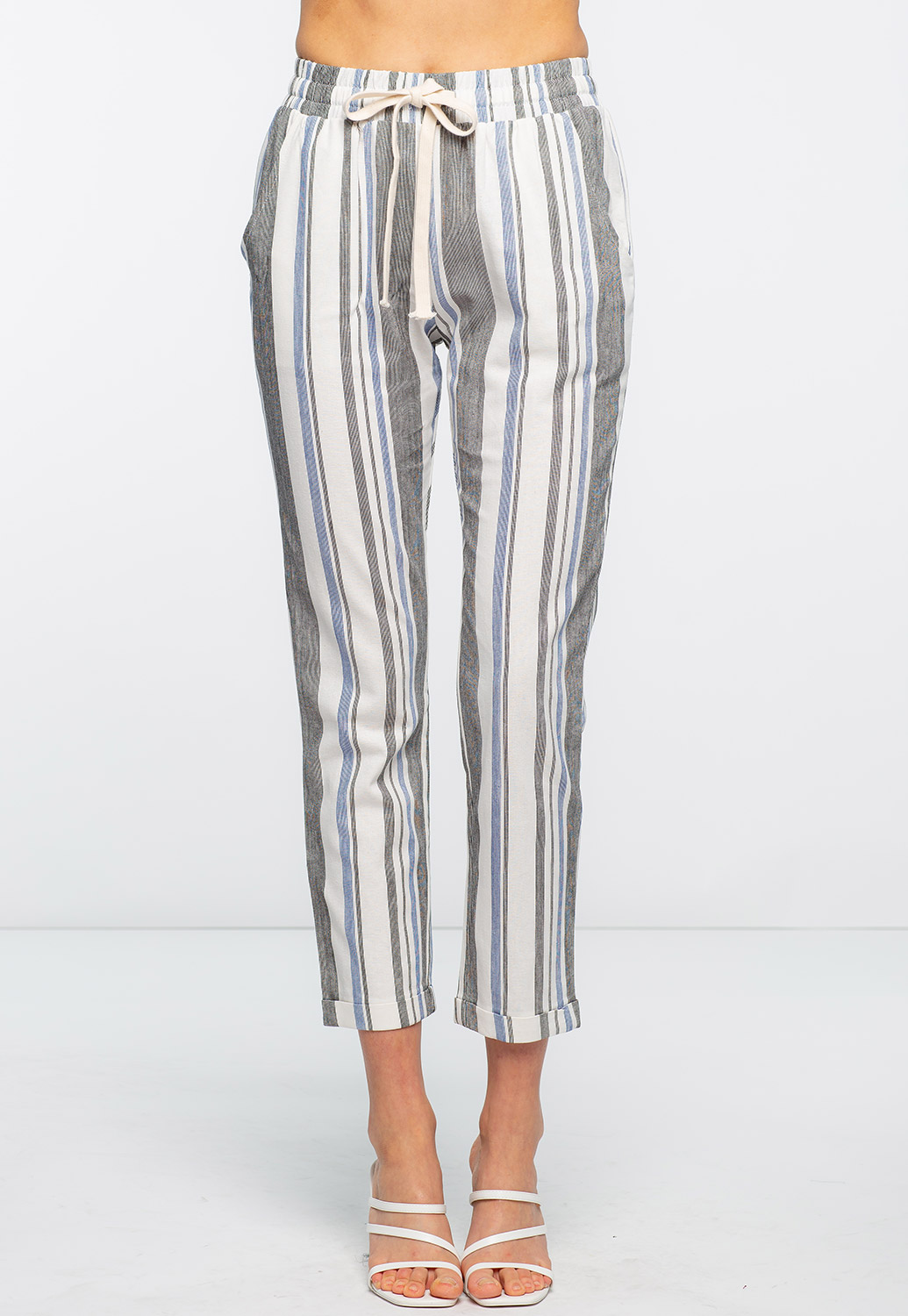 Striped Front-Tie Pants